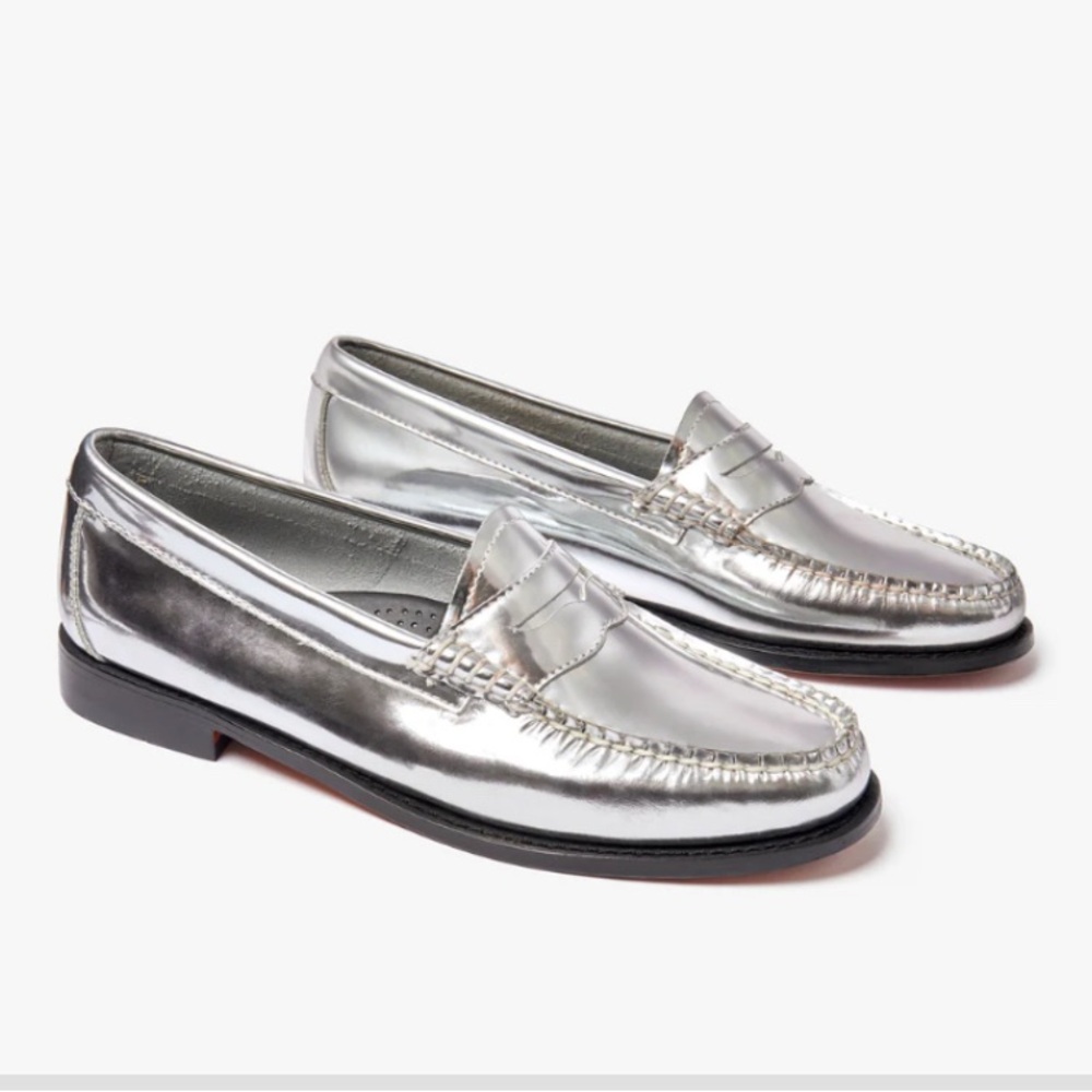 G.H. Bass & Co. Metallic Silver Penny Loafers